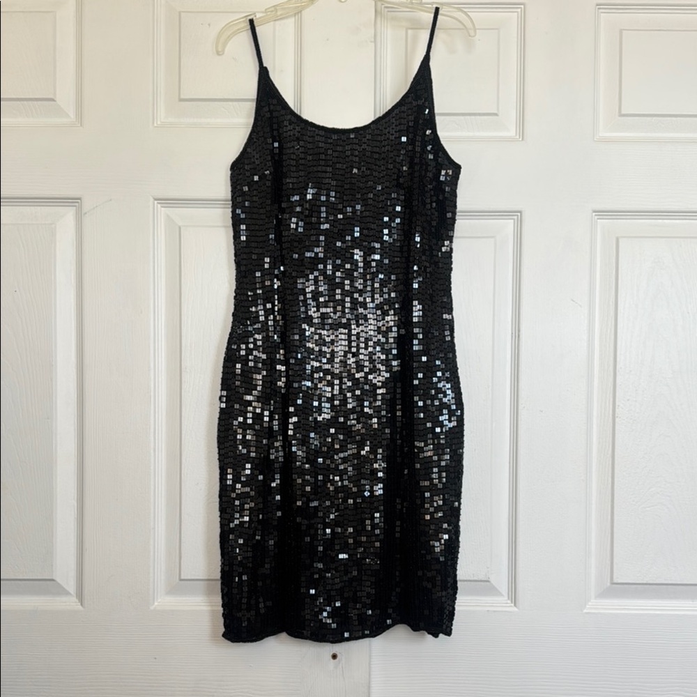 Papell Boutique Black and Silver Sequin Mini Dress